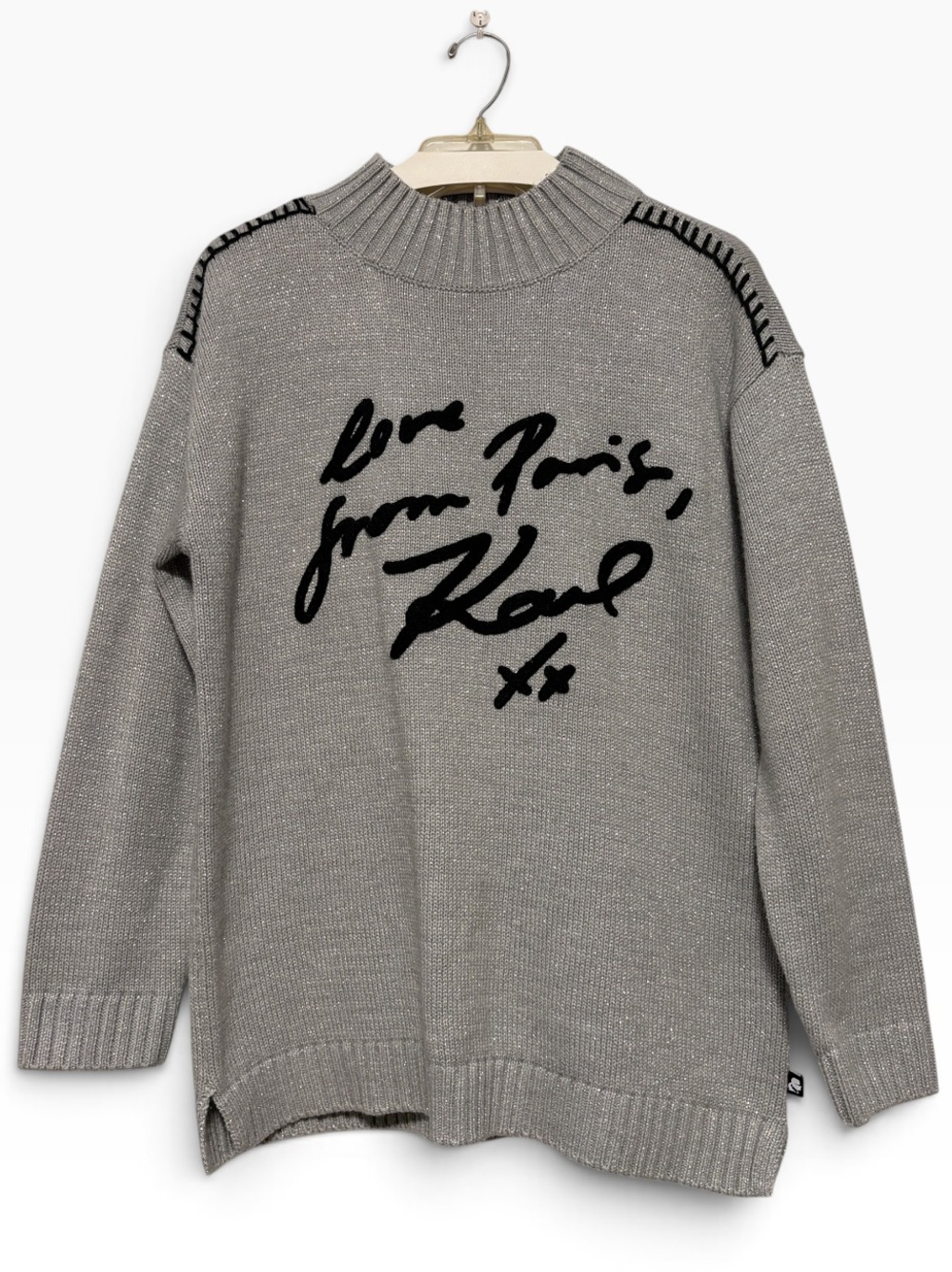 KARL LAGERFELD Paris Love From Paris Metallic Sweater Size M